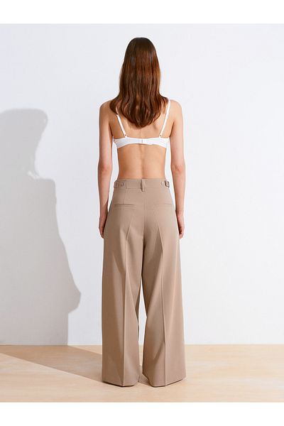 Dilvin 71606 Extra Wide Leg Adjustable Trousers-Beige