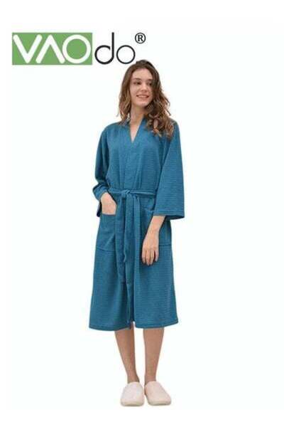 VAODO Ladies Waffle Woven Bathrobes with Belts, Cotton Robes, Light and Breat...