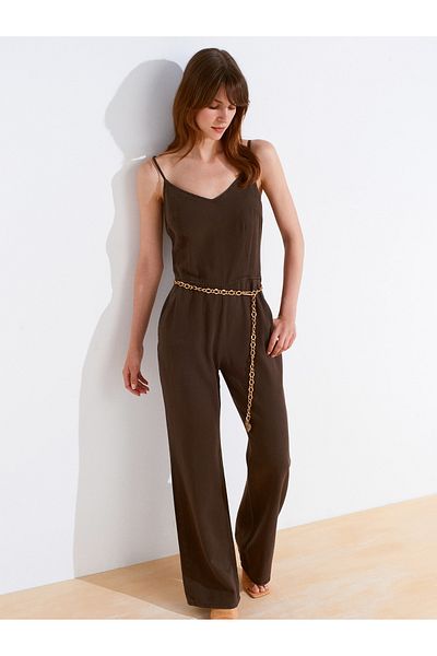 Dilvin 72024 Piece Dye Lyocell Denim Jumpsuit-Brown