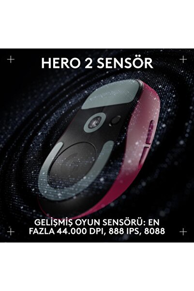 logitech G PRO X SUPERLIGHT 2 DEX LIGHTSPEED HERO 2 32K DPI Sensör Kablosuz Oyuncu Mouse - Pembe