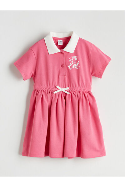 LC Waikiki Nevavm Polo Collar Girls' Pique Dress with a Difference