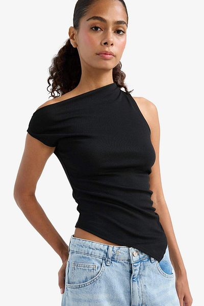 DeFacto Slim Fit Slim Fit One Shoulder Rib Black Blouse F2453Ax25Sm
