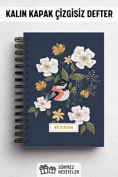 Eldesen Tasarım Spiral Thick Cover Unlined Notebook, A5 Size 80 Sheets 160 Pages, Unlined Notebook
