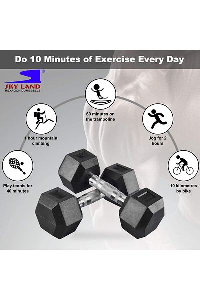 Skyland SKY LAND Dumbbells-Rubber Coated Cast Iron Hexagonal Weights for Strength Training