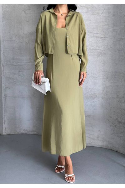 Bak'ap Premium Perry Cotton Tril Tril Fabric Shirt Long Dress 2-Piece Suit