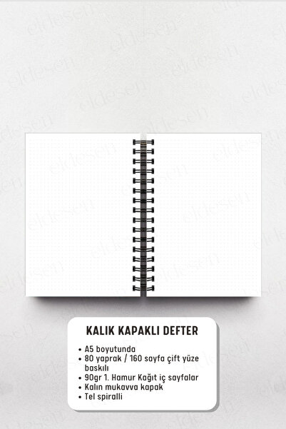 Eldesen Tasarım Spiral Thick Cover Dotted Notebook, A5 Size 80 Sheets 160 Pages, Dotted Notebook
