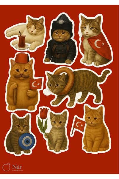 sticker Patiyle Anatolian Sticker Sheet I 1 Page I Turkish Culture Themed Cat Stickers