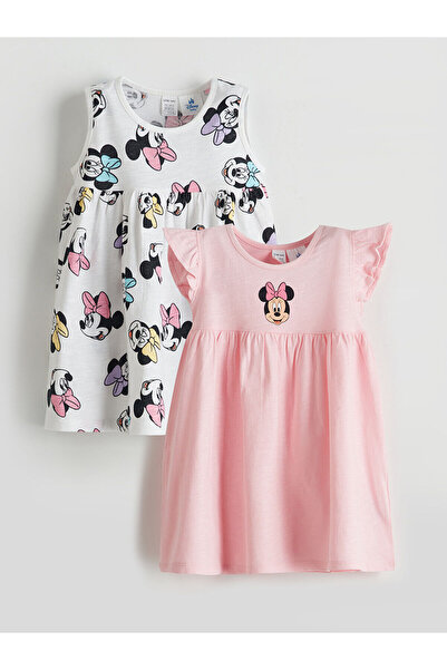 LC Waikiki LCW baby Pembe Pamuklu Minnie Mouse Baskılı Kız Bebek Elbise 2'li