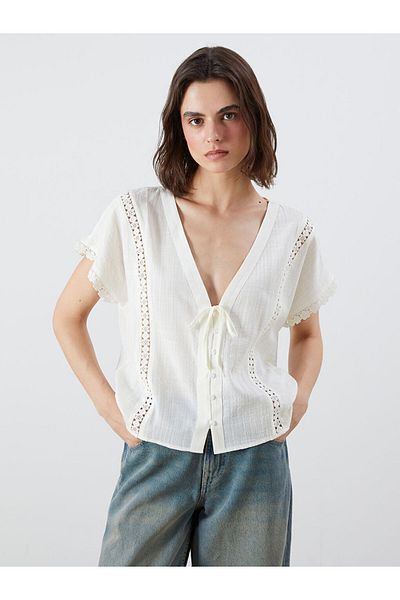 LC Waikiki New Season V-Neck Lace Detailed Blouse - S5Qj62Z8