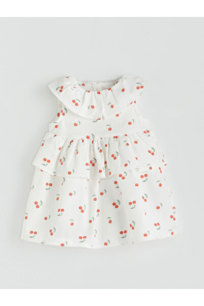 LC Waikiki Рокля за бебешко момиче с принт на череши и яка „Питър Пан“