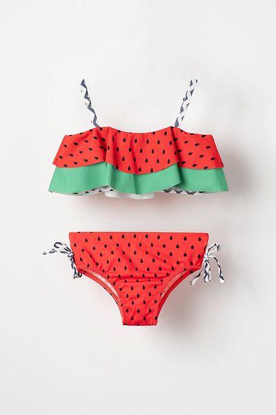 Banamio Melony Watermelon Patterned Bow Detailed Strap Girls' Swimsuit Bikini Set