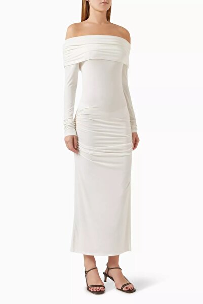 12storeez Modal Silk Off-The-Shoulder Dress, Elegant and Stretchy Silhouette ...
