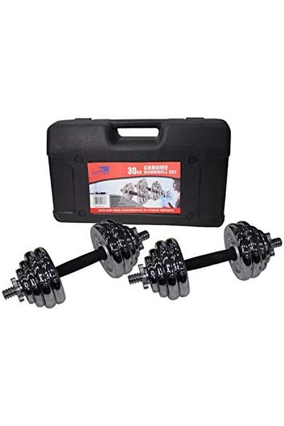 Skyland SKY LAND Adjustable Chrome Dumbbell Set 30KG – Cast Iron Plates with Star Lock Collars & Anti-Slip