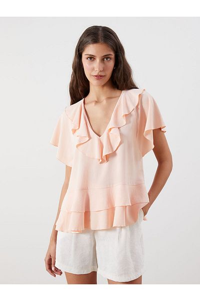 LC Waikiki Μπλούζα με λαιμόκοψη New Season Flounce V - S5R926Z8
