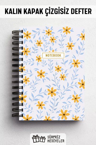 Eldesen Tasarım Spiral Thick Cover Unlined Notebook, A5 Size 80 Sheets 160 Pages, Unlined Notebook