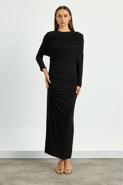 Birgül Bektaş Black Shoulder Detailed Drape Dress