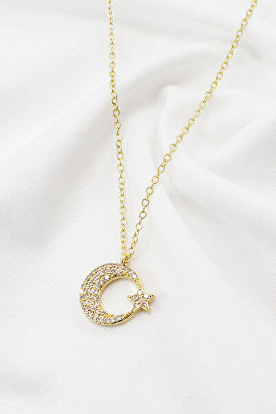 biuti قلادة مرصعة بالأحجار اللامعة على شكل نجمة القمر (سلسلة 45 سم)