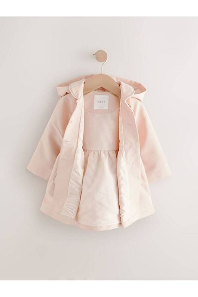 Next Baby Dust Pink Water Resistant Hooded Trench Coat / Coat