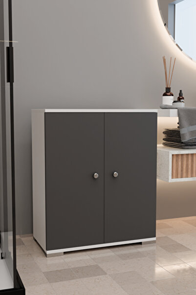 Remaks ŞELALE 3 Bölmeli Banyo Dolabı Deterjan Dolabı Banyo Rafı ANTRASİT