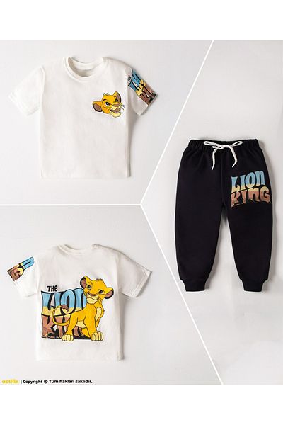 ruhaay Boys' Cartoon Character Printed Short Sleeve T-Shirt Tracksuit Two-Piece Set