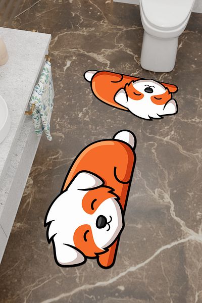 Charmbi Tatlış Dog Patterned Eco Bath Mat, Non-Slip Base, Machine Washable, Digital Printing Set of 2