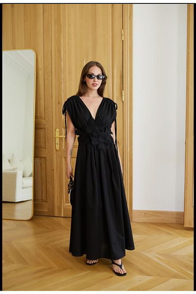 Bak'ap Premium Trend Design Μακρύ φόρεμα με λουλούδια με λεπτομέρειες με μανίκια