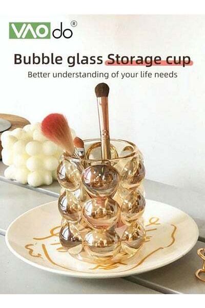VAODO Makeup Brush Storage Container Bubble-shaped Glass Cup Pen Holder