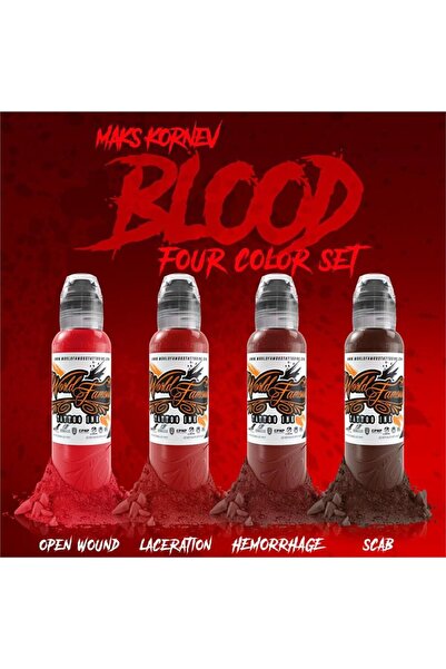 World Mak's Blood 4'lü Dövme Boyası Seti - World Famous Ink Dövme Boyası - 1o...