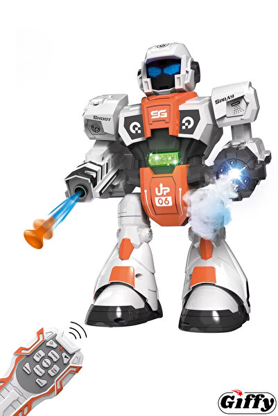 giffy Oyuncak Buhar Atan Uzaktan Kumandalı Savaşçı Robot Sesli Işıklı Müzikli...