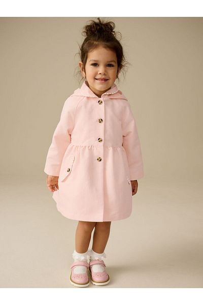 Next Baby Cotton Dust Pink Water Resistant Hooded Trench Coat / Coat