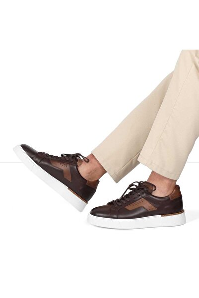 Celal Gültekin Erkek Kahverengi Bağcıklı Kalın Tabanlı Deri Sneaker