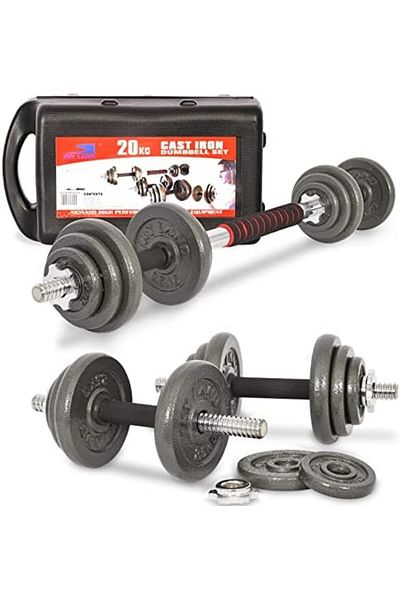 Skyland SKY LAND Fitness Adjustable Dumbbell and Barbell Set Chrome with Connector Bar/Strength Training for