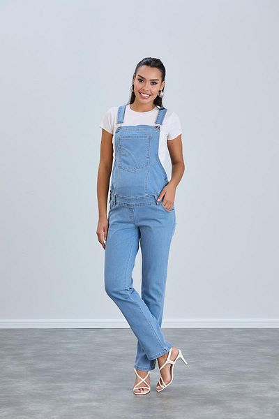 Işşıl Işşil 538-Pipe Leg Relaxed Fit Stretch Maternity Jeans Gardener-Overalls