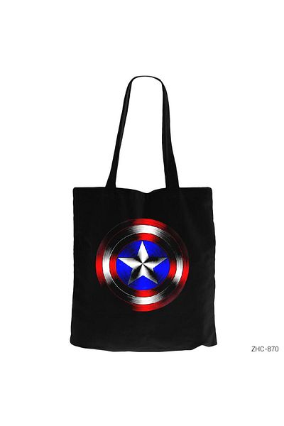 Z zepplin Captain America Shield 2 Black Zippered Cloth Bag Gabardine