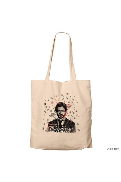 Z zepplin La Casa De Papel Professor in Money Cream Zipper Cloth Bag Gabardine