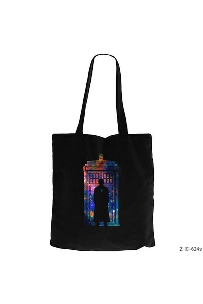 Z zepplin Dr. Who Tardis Space Geantă neagră din pânză cu fermoar Gabardine