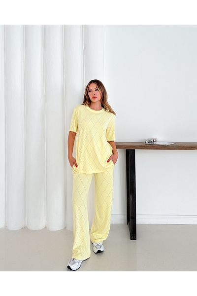 badibadii Women's Casual Diamond Blouse Elastic Waist Trousers Modal Suit 3089 60283231