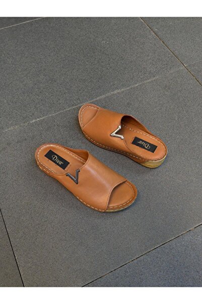 DİVA Taba Deri Ortopedik Kadın Günlük Terlik