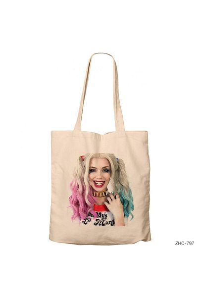 Z zepplin Geantă drăguță Harley Quinn crem cu fermoar Gabardine