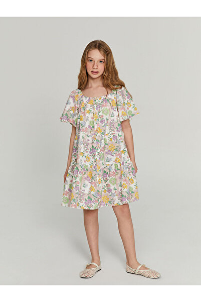 LC Waikiki Geblümtes Mädchenkleid mit quadratischem Ausschnitt