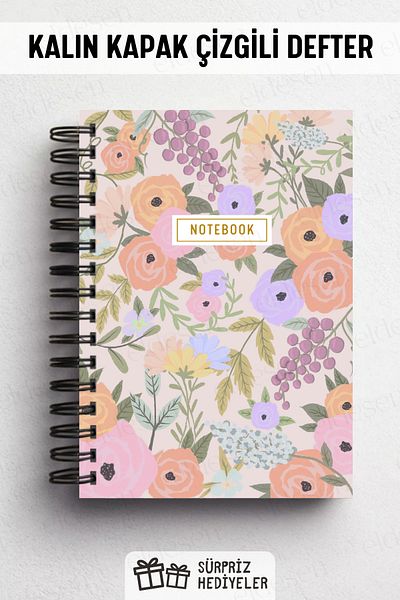 Eldesen Tasarım Spiral Bound Thick Cover Ruled Notebook, A5 Size 80 Sheets 160 Pages, Lined Notebook