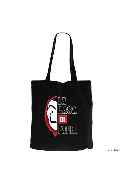 Z zepplin La Casa De Papel Half Face Black Zippered Cloth Bag Gabardine