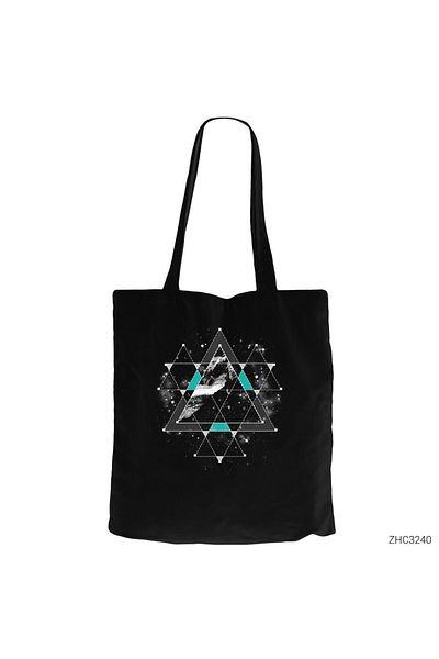 Z zepplin Triangle Space Black Zippered Cloth Bag Gabardine