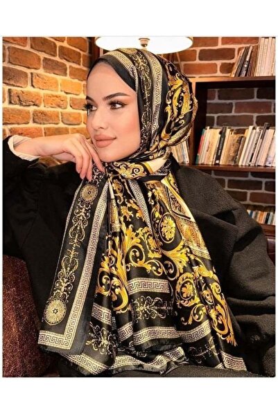 PİRAMİT VUAL İPEK ŞAL SİYAH GOLD YERLİ KUMAŞ
