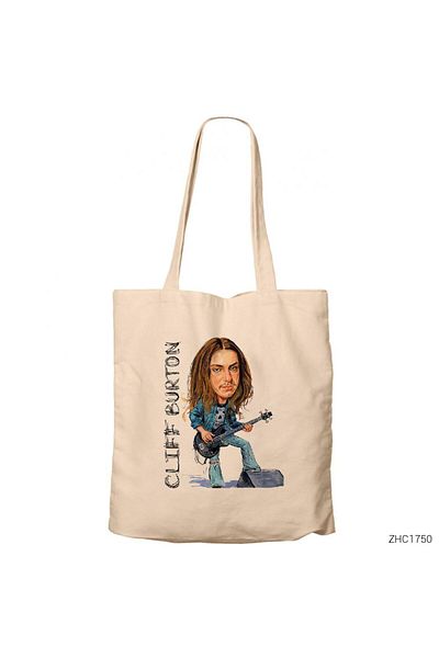 Z zepplin Cliff Burton Cartoon Cream Zippered Cloth Bag Gabardine