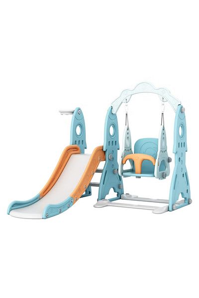 FULLJOY Rocket-shaped slide with swing and basketball 3*1, 157*139*119 cm