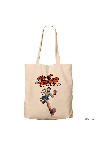 Z zepplin Geantă din pânză cu fermoar Street Fighter Sakura crem Gabardină