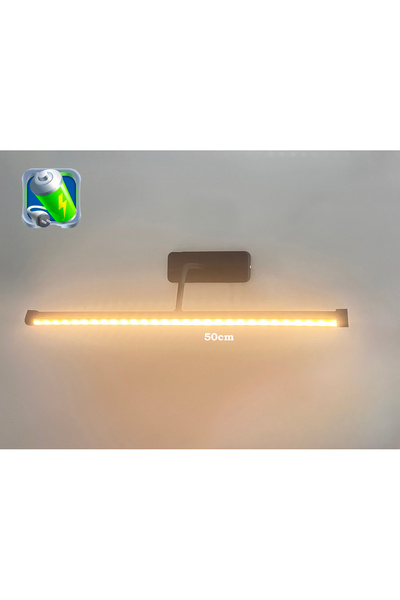 gaziantepavize 50 cm Dünya Şarjlı Pilli Aplik Siyah Kasa Günışığı Metal Flüt Modern Koridor Mutfak -Tek Adet