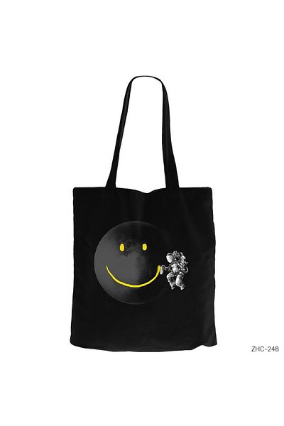 Z zepplin Face on the Moon Black Zippered Cloth Bag Gabardine