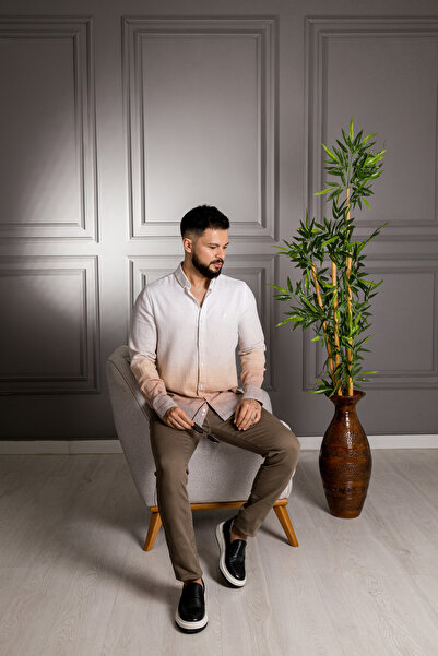 Sarar Interviu Sarings Carina Cămașă din bumbac și in, alb, maro